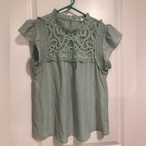 Elegant Green Lace Detail Women's Top